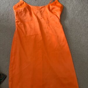 Oh Polly Bright Orange Satin mini Slip Dress. Size 6